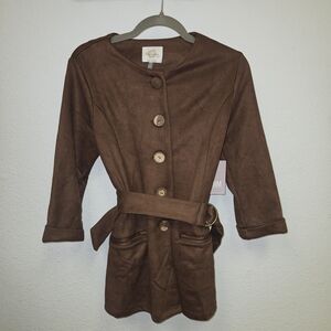 Brown Women's Jacket with Belt - Small